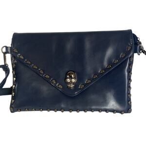 Y2K Gothic Skull Stud Blue Envelope Crossbody Clutch Bag Punk Emo